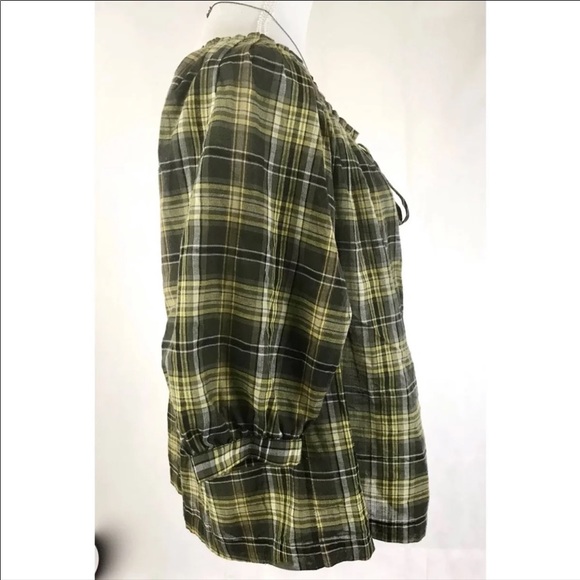 MICHAEL KORS Plaid 3/4 Sleeve Peasant Top - Picture 4 of 6